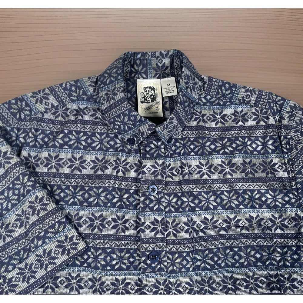 VTG-Kennington California Mens M Cotton Button SS Geometric All Over Print 80's